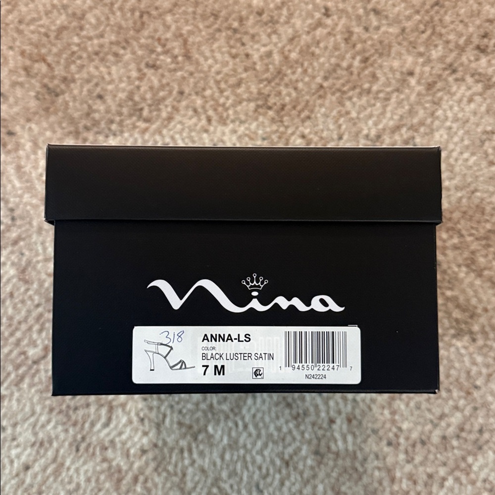 👠 NWT Nina Anna Black Luster Satin Strappy Heels Size 7 - Picture 6 of 7